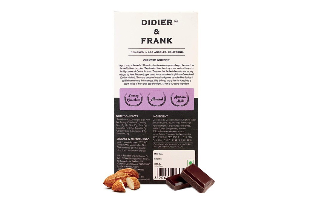 Didier & Frank Roasted Almond Milk Chocolate    Box  50 grams
